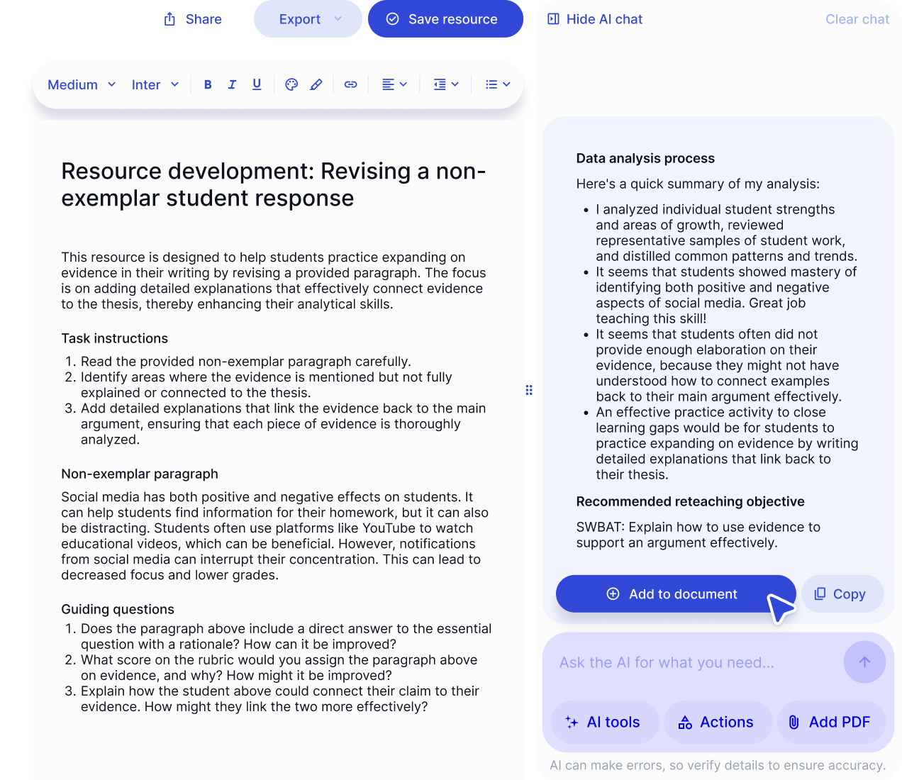 Data-driven teaching materials